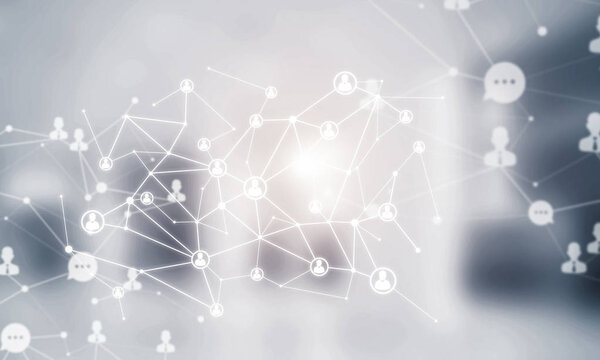 Линии, связанные с точками как концепция социальной коммуникации в офисе