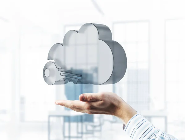 Sluiten Van Zakenman Handen Houden Glas Cloud Computing Concept Gemengde — Stockfoto