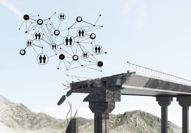 Bağlantı hatları ile beton köprüde bir boşluk bağlantı sembolü olarak. 3B işleme