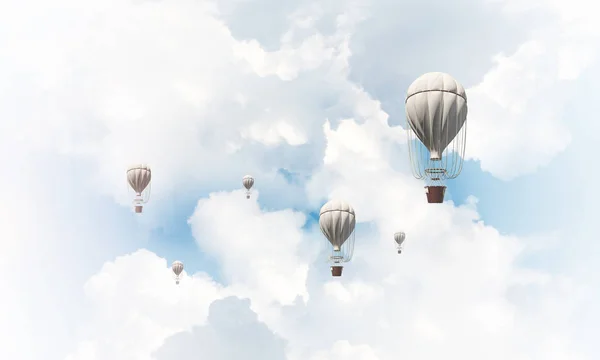 Aerostatos Coloridos Voando Sobre Céu Azul Nublado Renderização — Fotografia de Stock