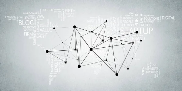 Background image with social connection and networking concept on concrete wall