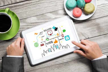 Eller ve iş stratejisi tablet Üstten Görünüm