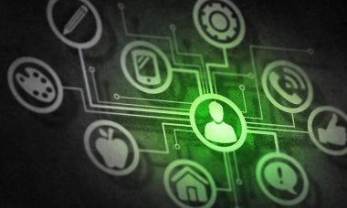 Sosyal etkileşim ve bağlantı kavramına sahip dijital arkaplan