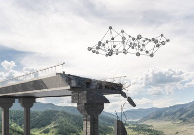 Bağlantı hatları ile beton köprüde bir boşluk bağlantı sembolü olarak. 3B işleme