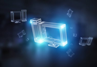 Simgeler tarafından sunulan bilgisayar ve internet güvenlik kavramı. Karışık teknik