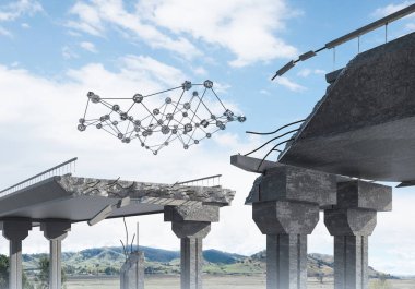 Bağlantı hatları ile beton köprüde bir boşluk bağlantı sembolü olarak. 3B işleme