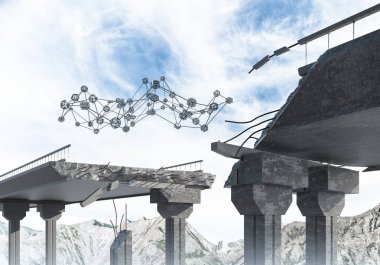 Bağlantı hatları ile beton köprüde bir boşluk bağlantı sembolü olarak. 3B işleme