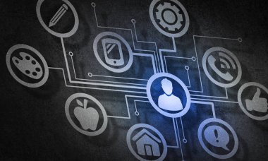 Sosyal etkileşim ve bağlantı kavramına sahip dijital arkaplan