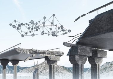 Sorun ve sosyal bağlantı c için fikir olarak hasarlı taş köprü