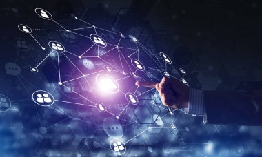 Karanlık arka planda iletişim ve ağ kurmak için modern kablosuz teknolojiler yaratmak