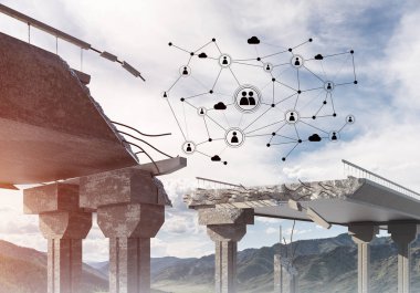 Sorun ve sosyal bağlantı kavramı için fikir olarak hasarlı taş köprü