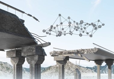 Sorun ve sosyal bağlantı kavramı için fikir olarak hasarlı taş köprü