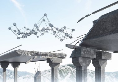 Sorun ve sosyal bağlantı c için fikir olarak hasarlı taş köprü