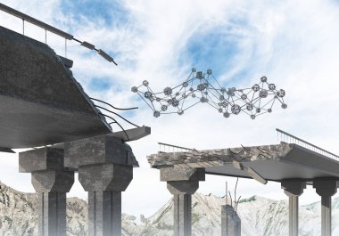 Sorun ve sosyal bağlantı kavramı için fikir olarak hasarlı taş köprü