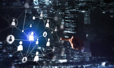 Karanlık arka planda iletişim ve ağ kurmak için modern kablosuz teknolojiler yaratmak