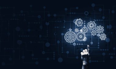 Koyu arka planda parlayan gizli tekerlek mekanizması simgesi 