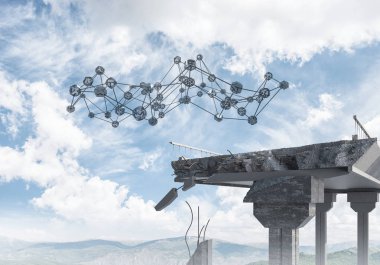 Sorun ve sosyal bağlantı c için fikir olarak hasarlı taş köprü