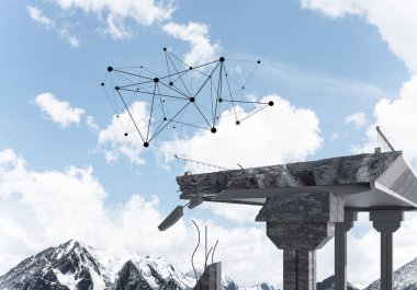 Sorun ve sosyal bağlantı c için fikir olarak hasarlı taş köprü