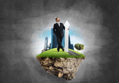 İşadamı ve işaret pankartı