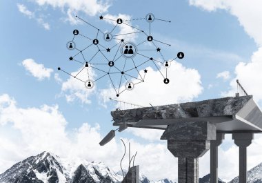 Sorun ve sosyal bağlantı c için fikir olarak hasarlı taş köprü