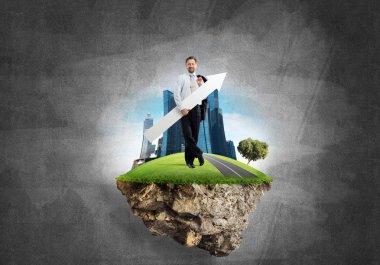 İşadamı ve işaret pankartı