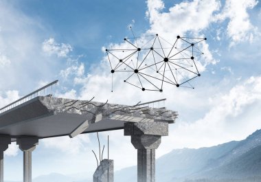 Sorun ve sosyal bağlantı c için fikir olarak hasarlı taş köprü