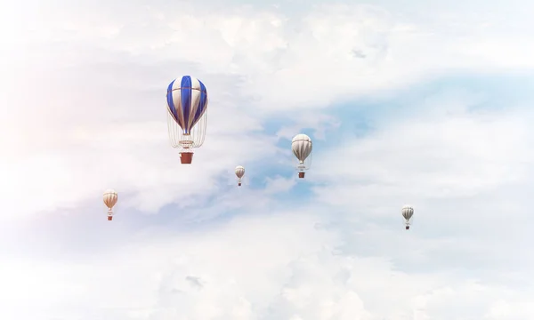 Coloridos Aerostatos Volando Sobre Cielo Azul Nublado Renderizado — Foto de Stock