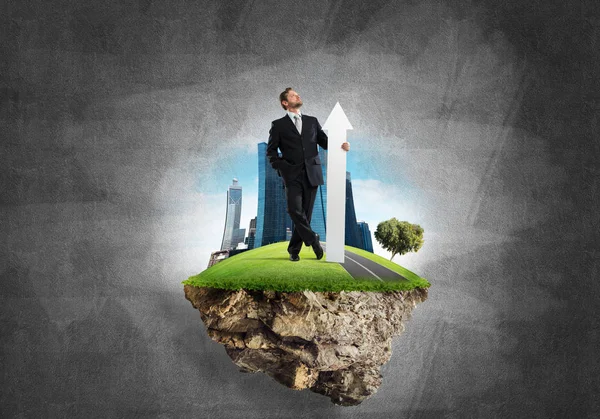 İşadamı ve işaret pankartı