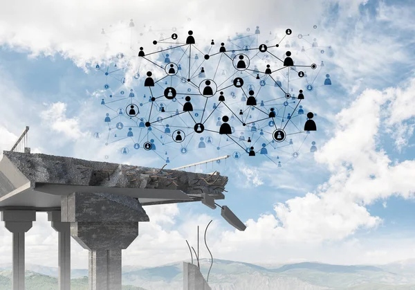 Sorun ve sosyal bağlantı kavramı için fikir olarak hasarlı taş köprü