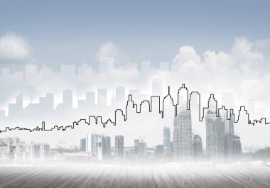 Şehir merkezi görünümlü arkaplan resmi modern iş hayatı kavramı olarak