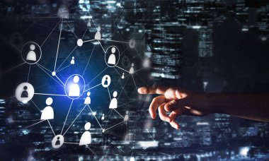 Karanlık arka planda iletişim ve ağ kurmak için modern kablosuz teknolojiler yaratmak