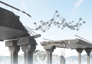 Sorun ve sosyal bağlantı kavramı için fikir olarak hasarlı taş köprü