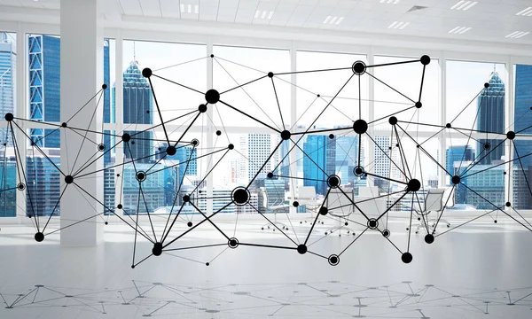 Lines Connected Dots Social Communication Concept Office Interior Rendering — Stock Photo, Image