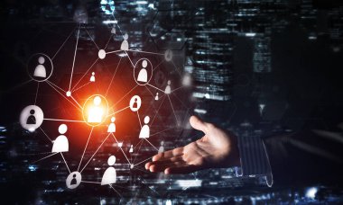 Karanlık arka planda modern kablosuz teknolojileri iletişim ve ağ olarak sunmak