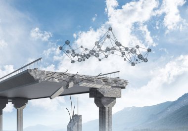 Sorun ve sosyal bağlantı c için fikir olarak hasarlı taş köprü