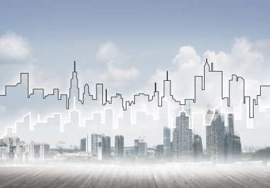 Şehir merkezi görünümlü arkaplan resmi modern iş hayatı kavramı olarak