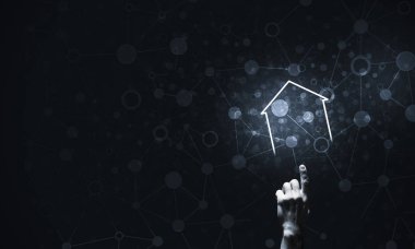 Ev veya ana sayfa simgesini o gösteren bir el ile kavramsal görüntü