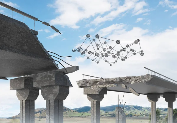 Beschadigde stenen brug als idee voor probleem en sociale connectie concept — Stockfoto