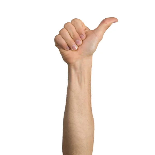 Dorosły mężczyzna ręka pokazując kciuk w górę gest — Zdjęcie stockowe