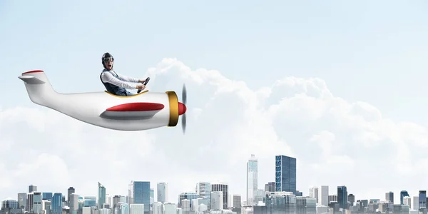 Liderazgo Empresarial Concepto Motivación Con Piloto Sentado Cabina Avión Pequeño — Foto de Stock
