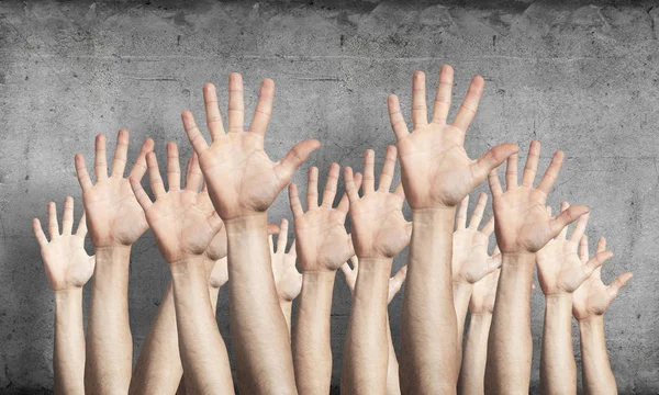 Fila Manos Hombre Mostrando Cinco Dedos Extendidos Gesto Hola Grupo — Foto de Stock