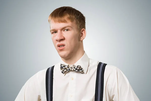 Distrustful Redhead Hipster Looking Camera Suspicion Uncertainty Skeptical Boy Has — ストック写真