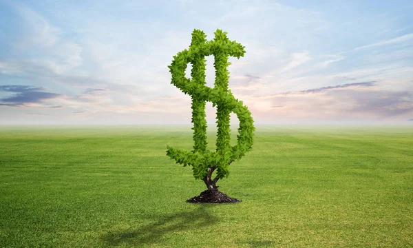 Green plant in shape of dollar sign grows at field — Stock Photo, Image