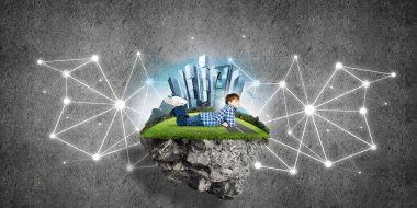 Yüzen ada ve mutlu bir çocukluk çocuğu ile bağlantı kavramı