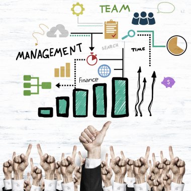 Bir grup iş adamı ahşap arka planda jestler gösteriyor.