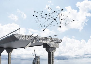 Sorun ve sosyal bağlantı c için fikir olarak hasarlı taş köprü