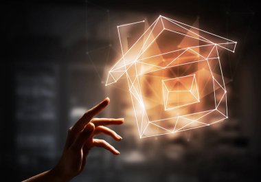 Karanlık arka plan üzerinde simge ile ev otomasyonu ev uygulamaları kavramı