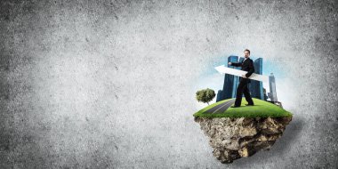 İşadamı ve işaret pankartı