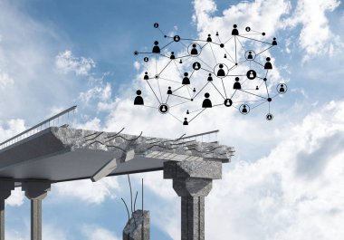 Sorun ve sosyal bağlantı c için fikir olarak hasarlı taş köprü