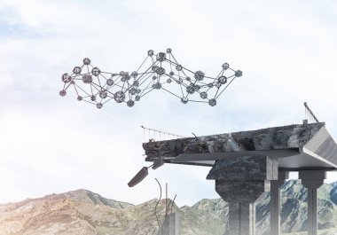 Sorun ve sosyal bağlantı c için fikir olarak hasarlı taş köprü